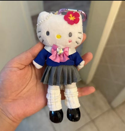 Sanrio Hello Kitty Long Leg  School Uniform Mascot Keychain (White)