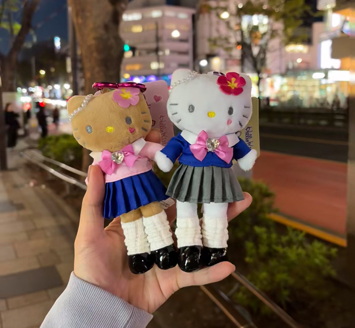 Sanrio Hello Kitty Long Leg  School Uniform Mascot Keychain (White)