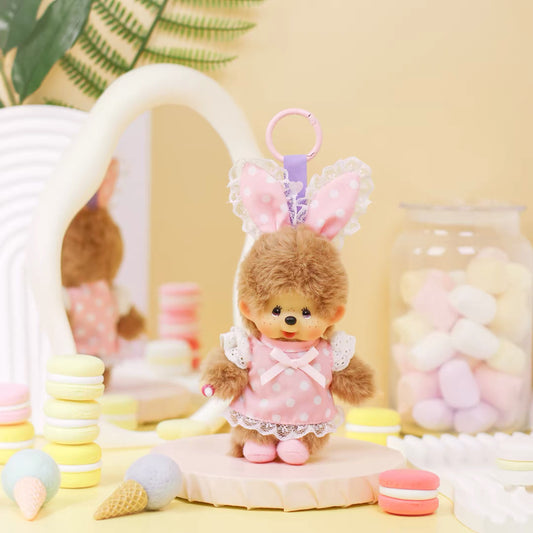 Monchhichi | Bunny Ears Polka Dots Pink Plush Doll Keychain