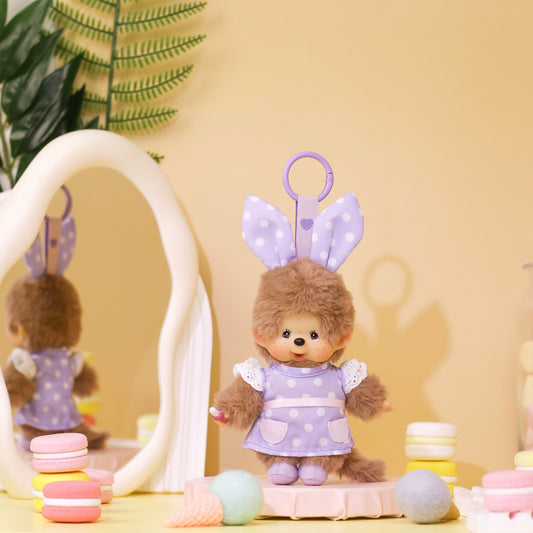 Monchhichi | Bunny Ears Polka Dots purple Plush Doll Keychain
