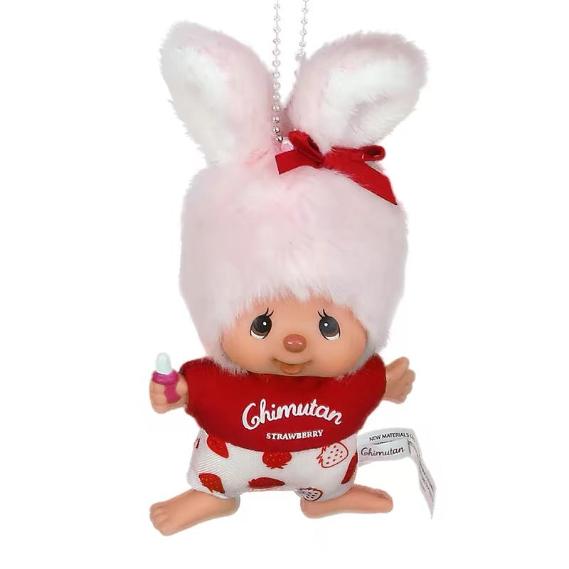 Monchhichi｜Strawberry Bunny Charm Keychain
